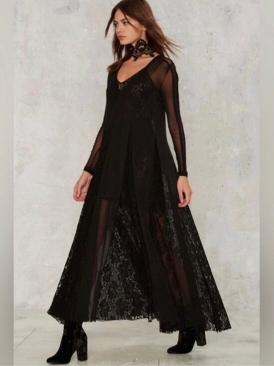 Free People Dresses & Skirts - We Are Hah x Free People Mama C Lace Mesh Goth Maxi Boho Dress in Size XS